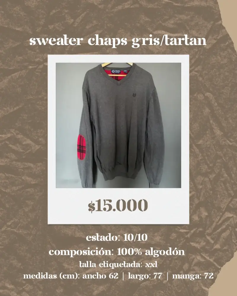 Suéter Chaps Gris Tartan 100% Algodón - 1