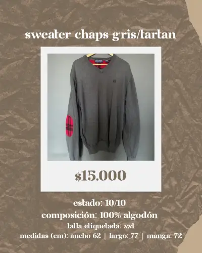 Suéter Chaps Gris Tartan 100% Algodón - miniatura 1