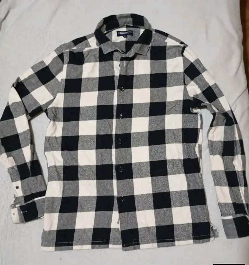 Camisa de cuadros blanco y negro para hombre