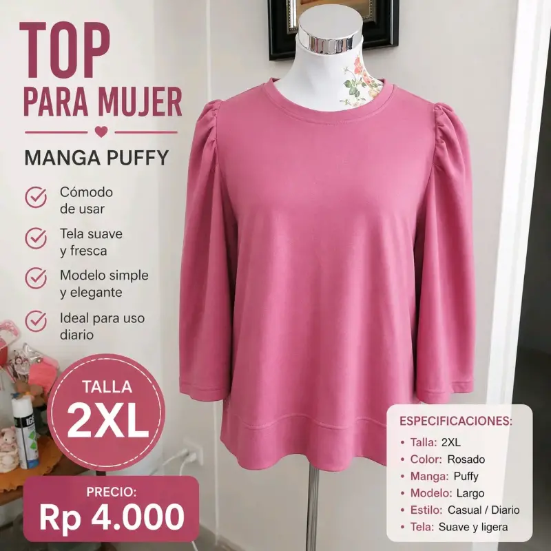 Top de mujer manga puffy rosado