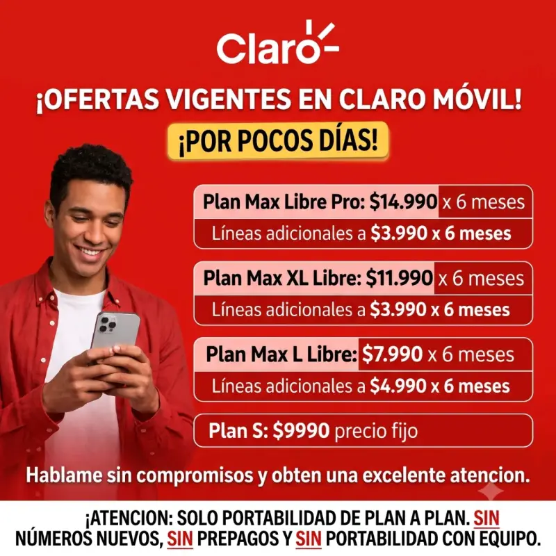 Planes de telefonía móvil Claro con descuentos