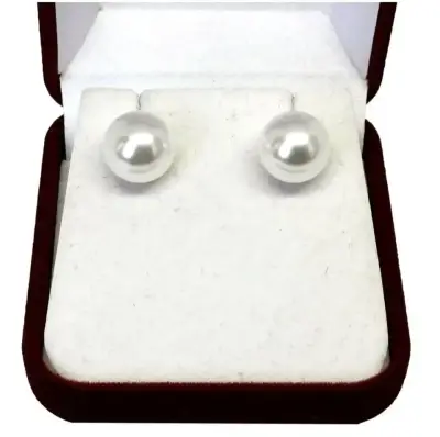 Aros De Plata 925 Modelo Perla Blanca 12 Mm - miniatura 1