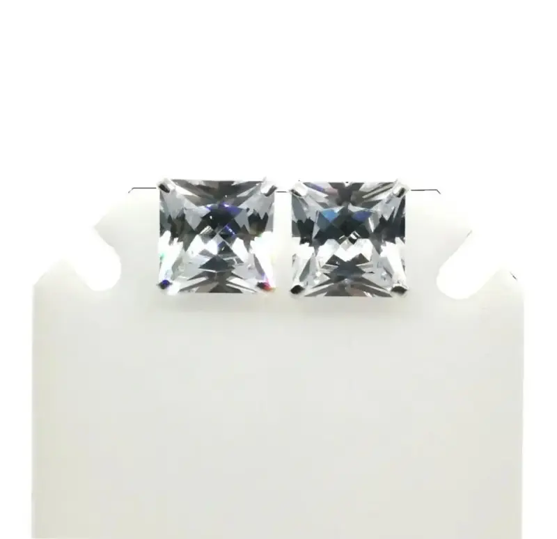 Aros De Plata 925, Modelo Circón Cuadrado 10 Mm - 1