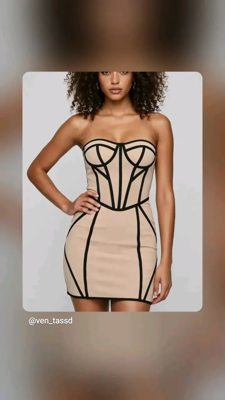 Vestido ajustado sin tirantes beige y negro