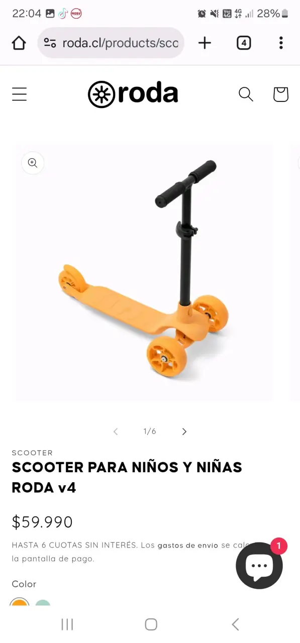 Scooter para niños Roda V4 color naranja