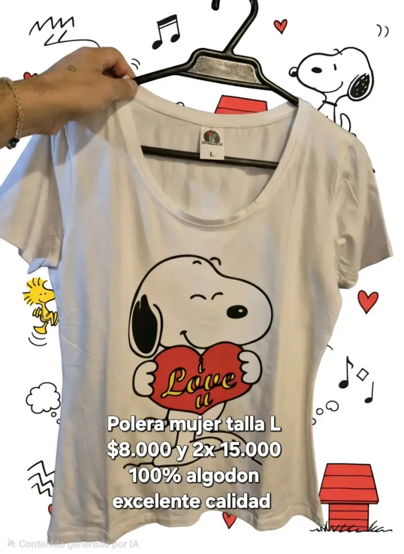 Polera Mujer Snoopy Algodón Talla L