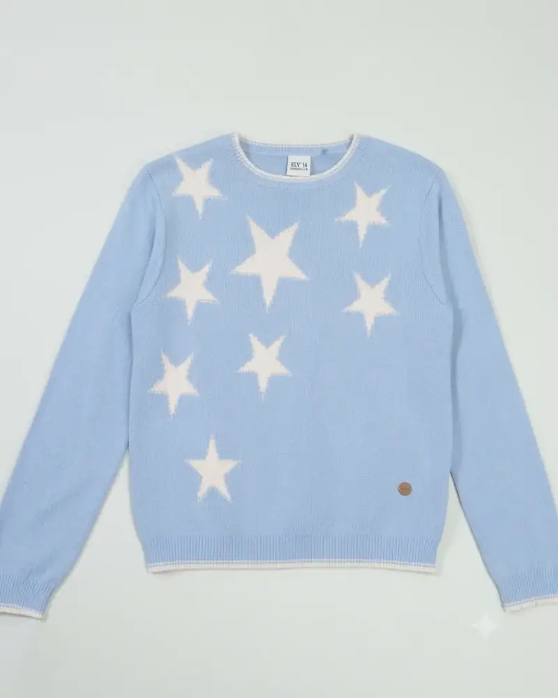 Chaleco niña ELV talla 12 celeste con estrellas - 1