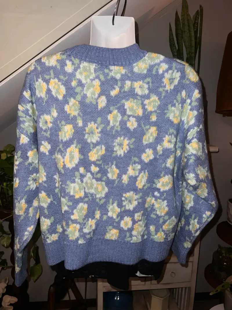 Sweater de flores azul y amarillo para mujer - 1