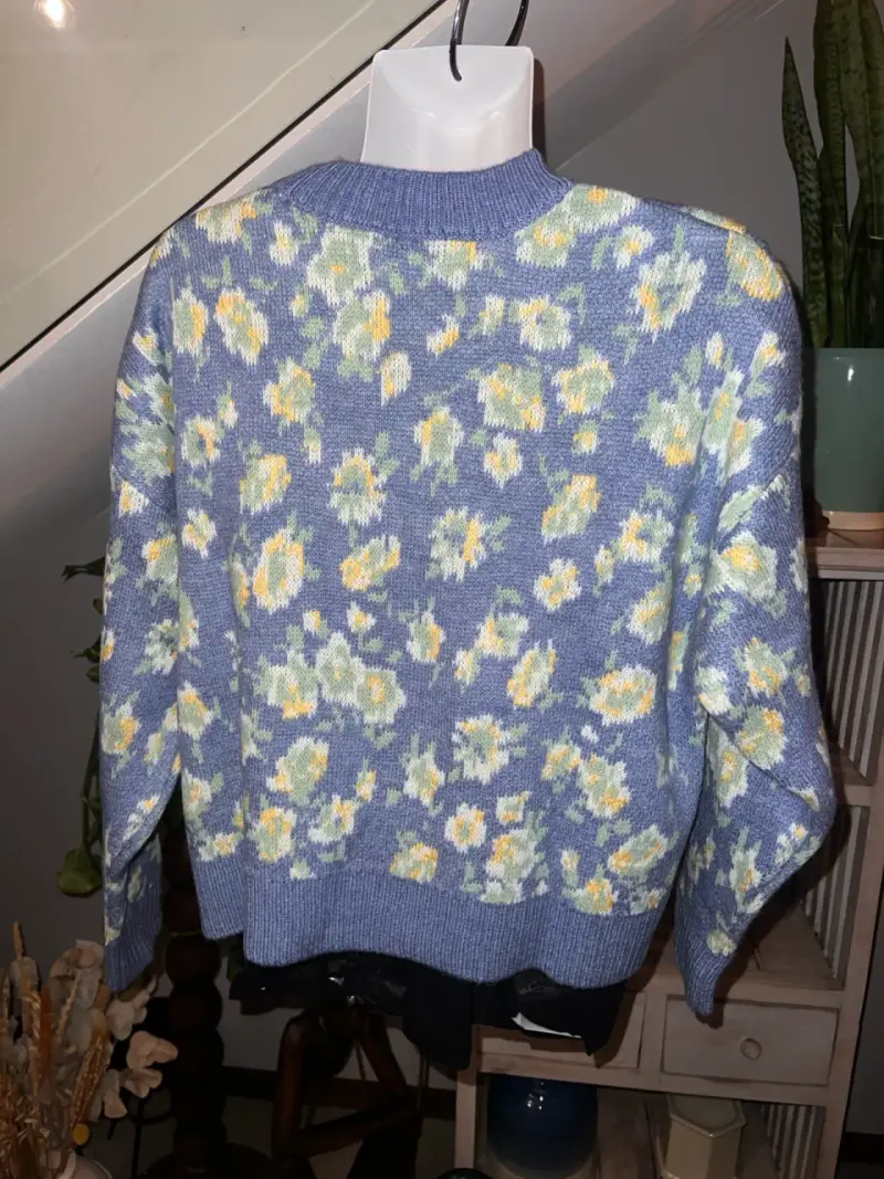 Sweater de flores azul y amarillo para mujer - 2