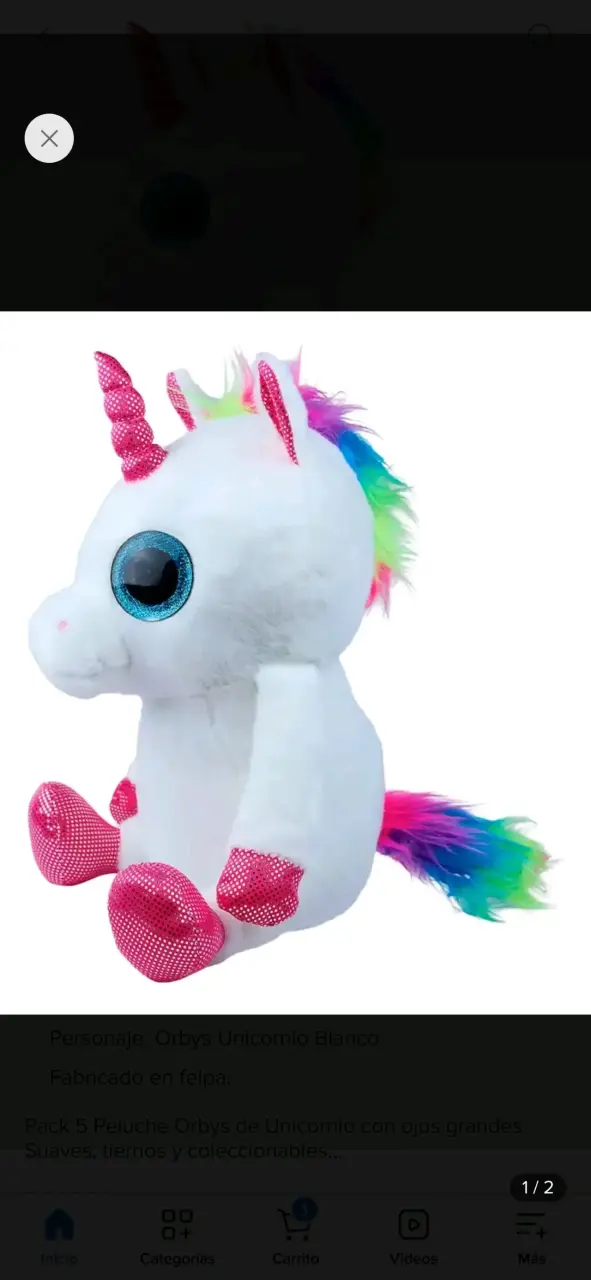 Peluche de unicornio blanco con ojos grandes - 2