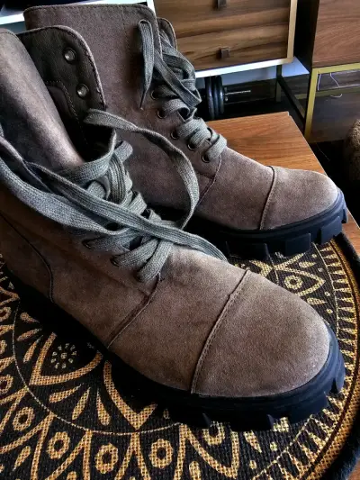 Botines de gamuza marrón con suela gruesa - miniatura 4