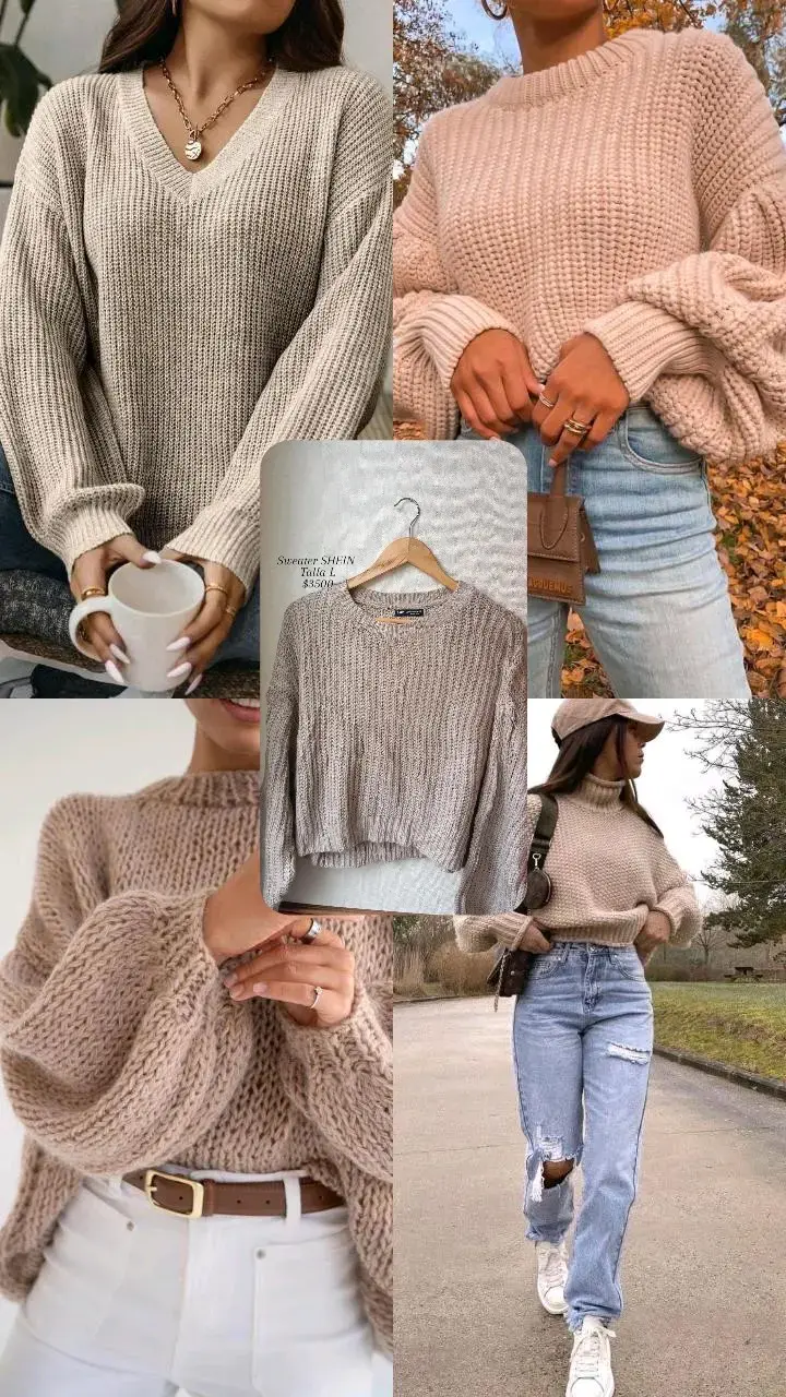Suéter tejido beige Shein talla L - 2