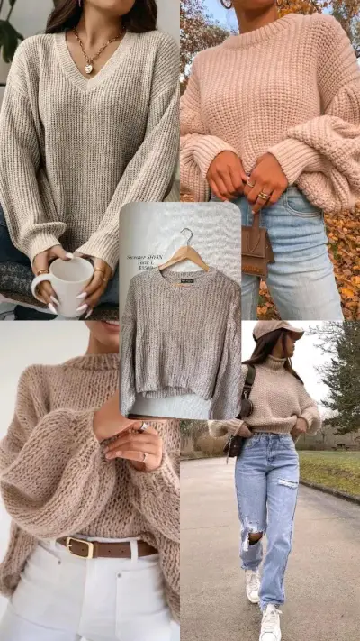 Suéter tejido beige Shein talla L - miniatura 2