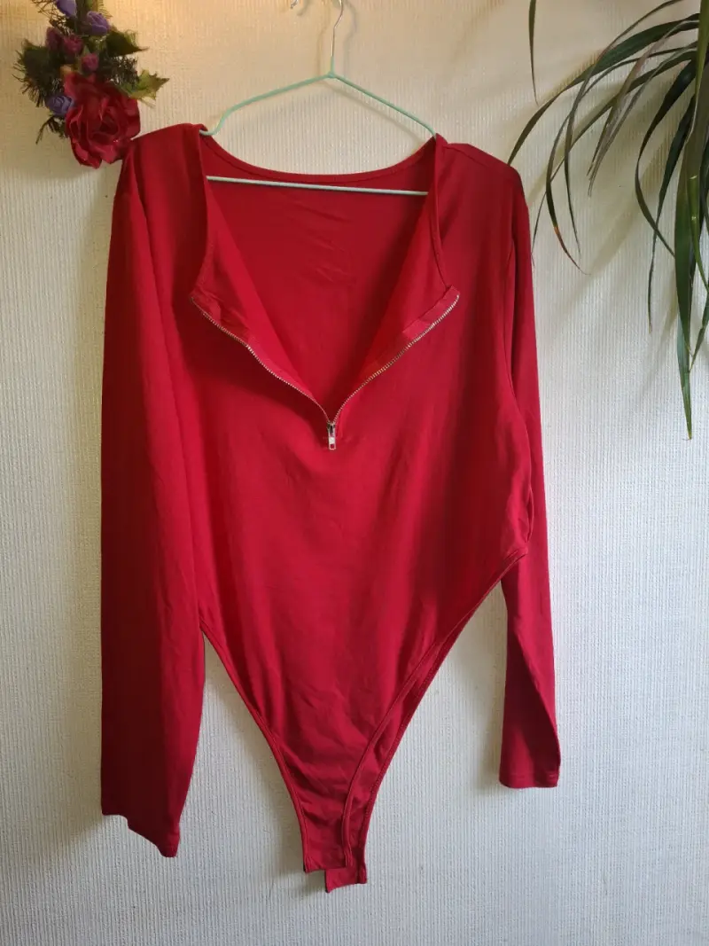 Body rojo con cierre frontal para mujer - 4
