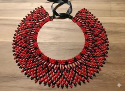 Collar artesanal de mostacillas rojo y negro - miniatura 1