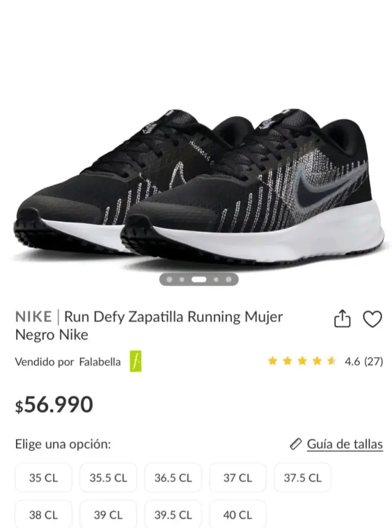Zapatillas Running Mujer Nike Run Defy Negras