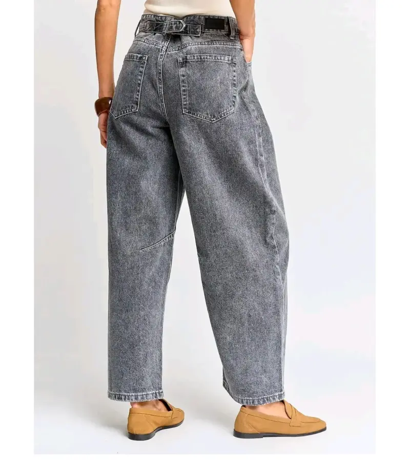 Jeans anchos de mezclilla gris para mujer - 3