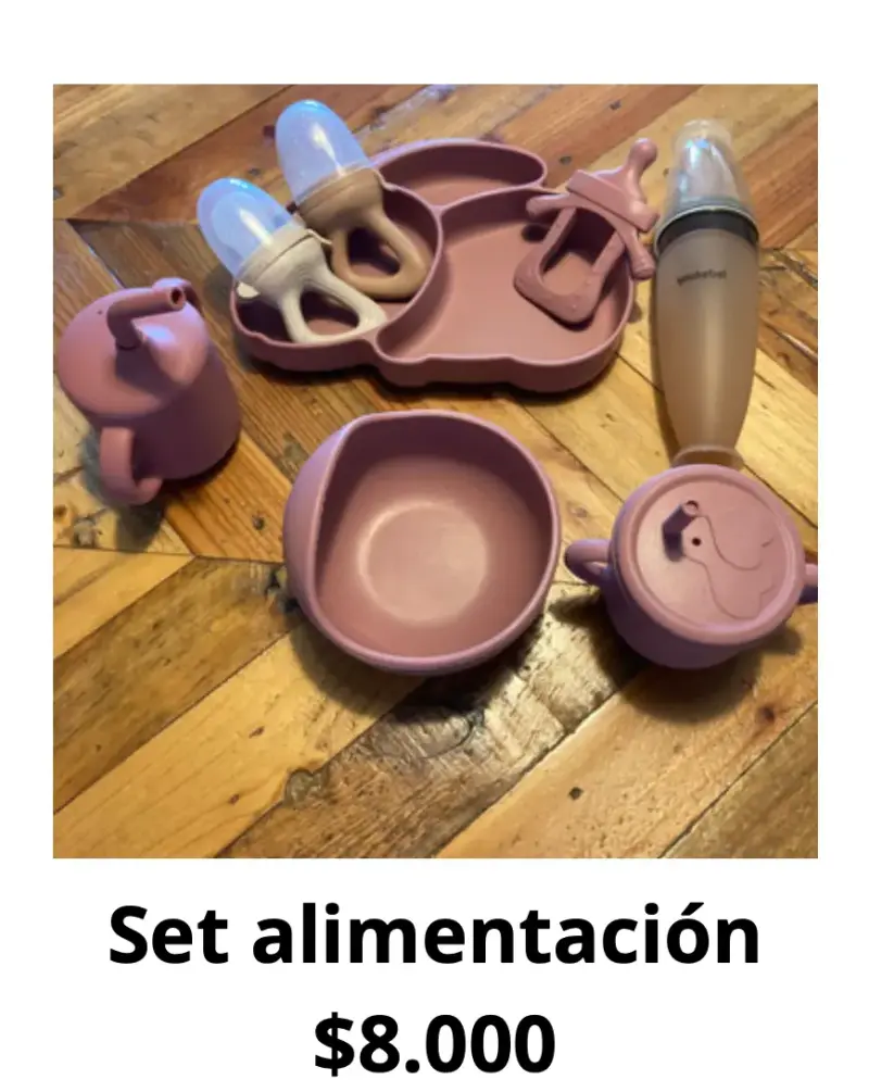 Set de alimentación para bebé en silicona rosa