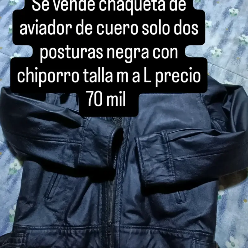 Chaqueta de aviador de cuero negra talla M-L - 1