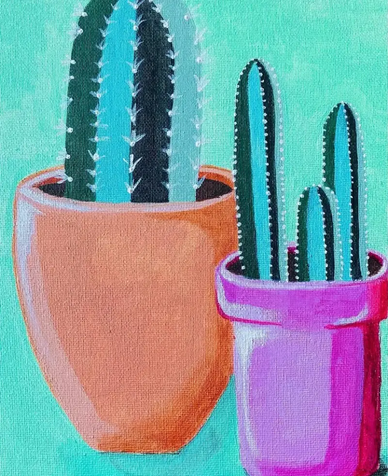 Cuadro decorativo de cactus en macetas