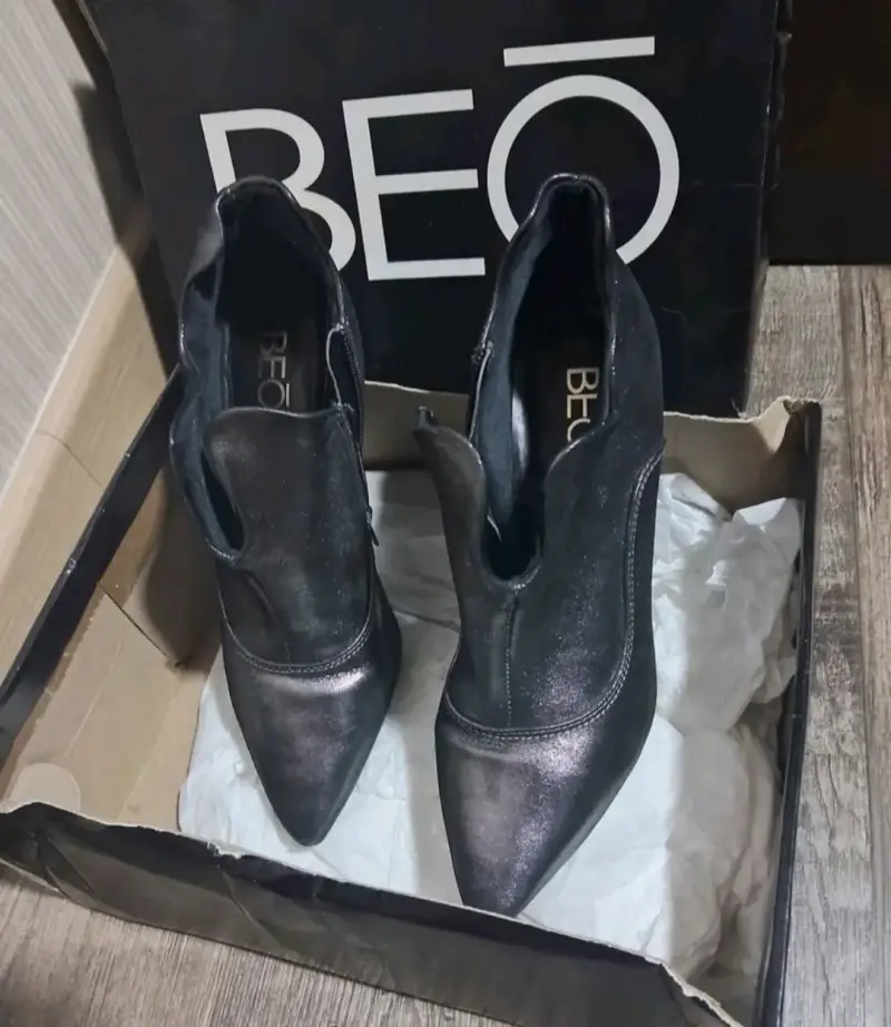 Botines de cuero burdeos con tacón para mujer - 2