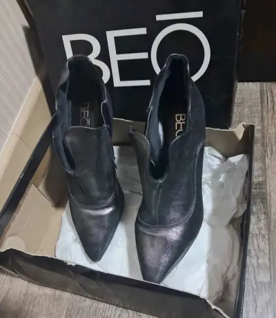 Botines de cuero burdeos con tacón para mujer - miniatura 2