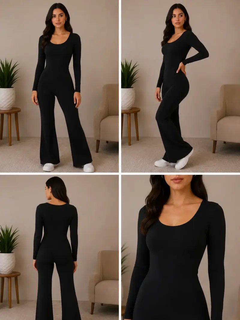 Enterito negro de manga larga para mujer