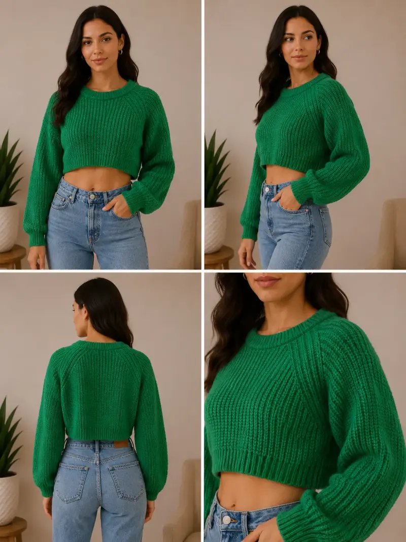 Suéter corto verde para mujer