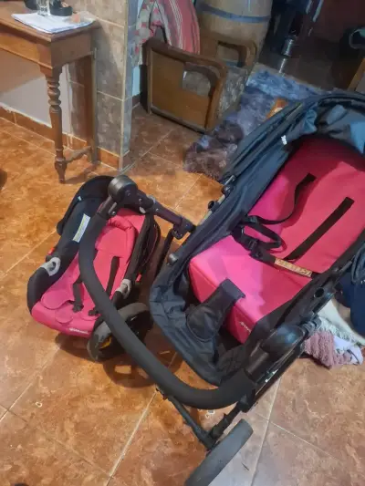 Coche de bebé con silla de auto Bebesit rosa - miniatura 3