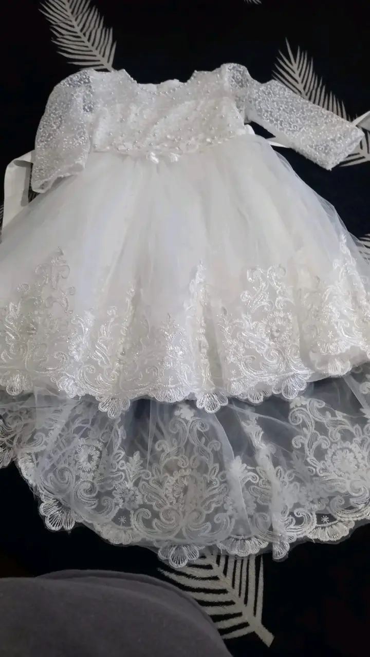 Vestido de bautizo blanco con encaje - 1