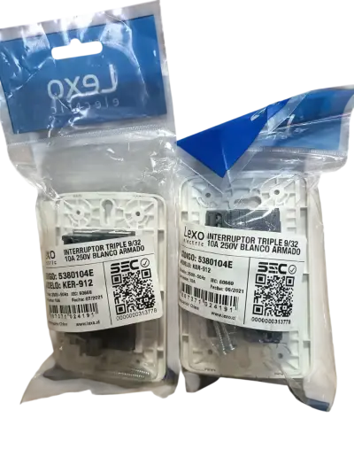 Pack 2 Interruptores Triples 9/32 Blanco Lexo - miniatura 2