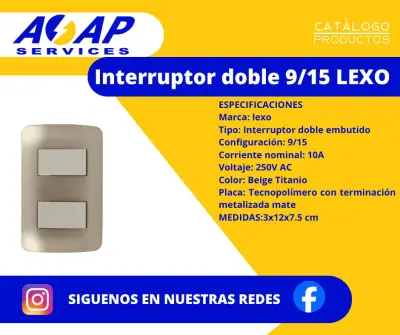 Interruptor Doble 9/15 Beige Titanio Lexo - miniatura 1
