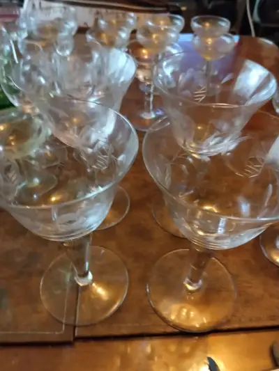 Juego de copas de cristal yungay  tallado vintage - miniatura 1