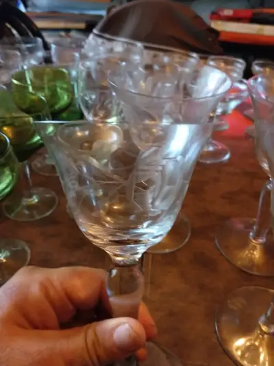 Juego de copas de cristal yungay  tallado vintage - miniatura 2