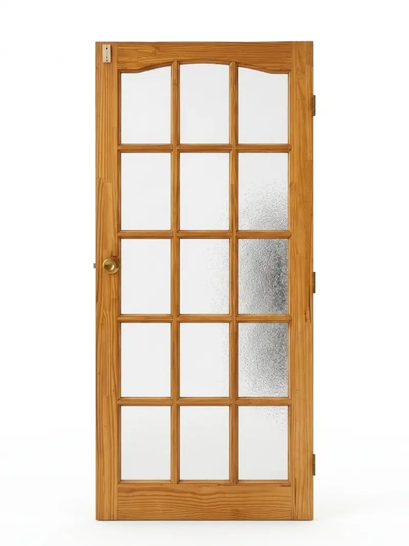 Puerta de madera con vidrio esmerilado
