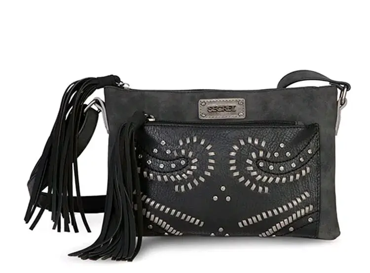 Cartera negra Secret con flecos. - 2