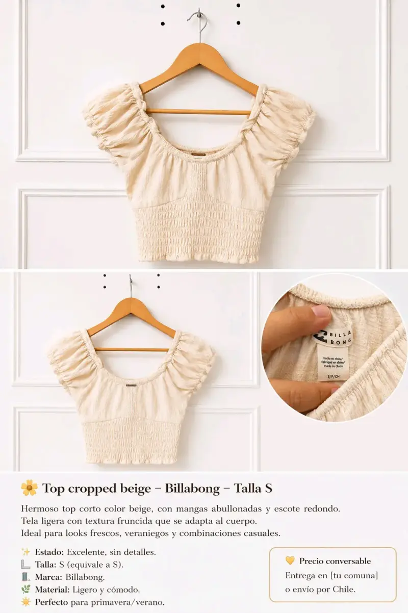 Top corto beige Billabong talla S