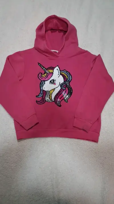 Polerón infantil rosado con unicornio de lentejue - miniatura 1