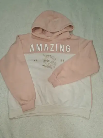 Polerón H&M con capucha unicornio rosa para niña - miniatura 1