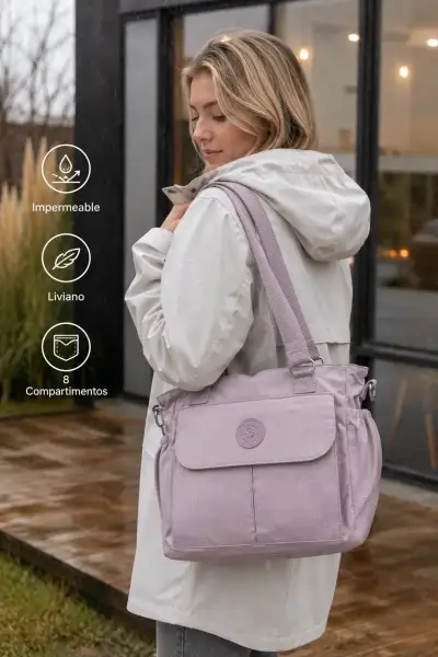 Bolso impermeable gris con múltiples compartimentos - miniatura 2
