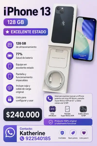 iPhone 13 128GB en excelente estado - miniatura 1