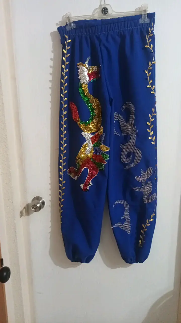Traje de danza folclórica azul y dorado caporal - 3