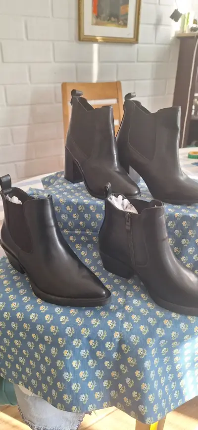 Botines de cuero negro con tacón para mujer - miniatura 3