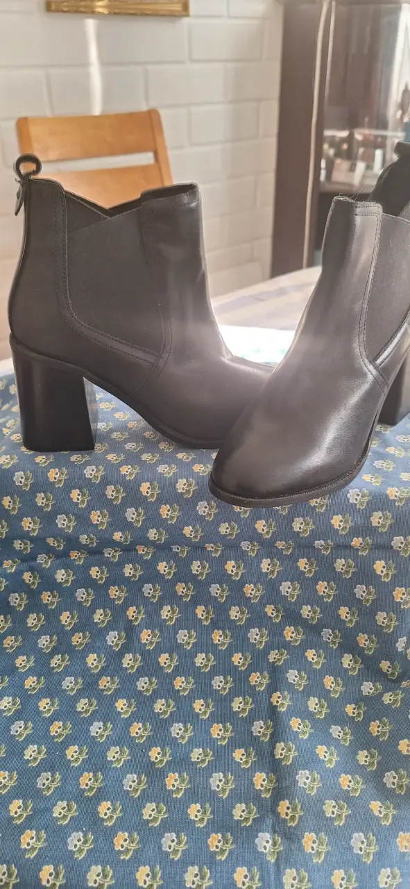 Botines de cuero negro con tacón para mujer - 5