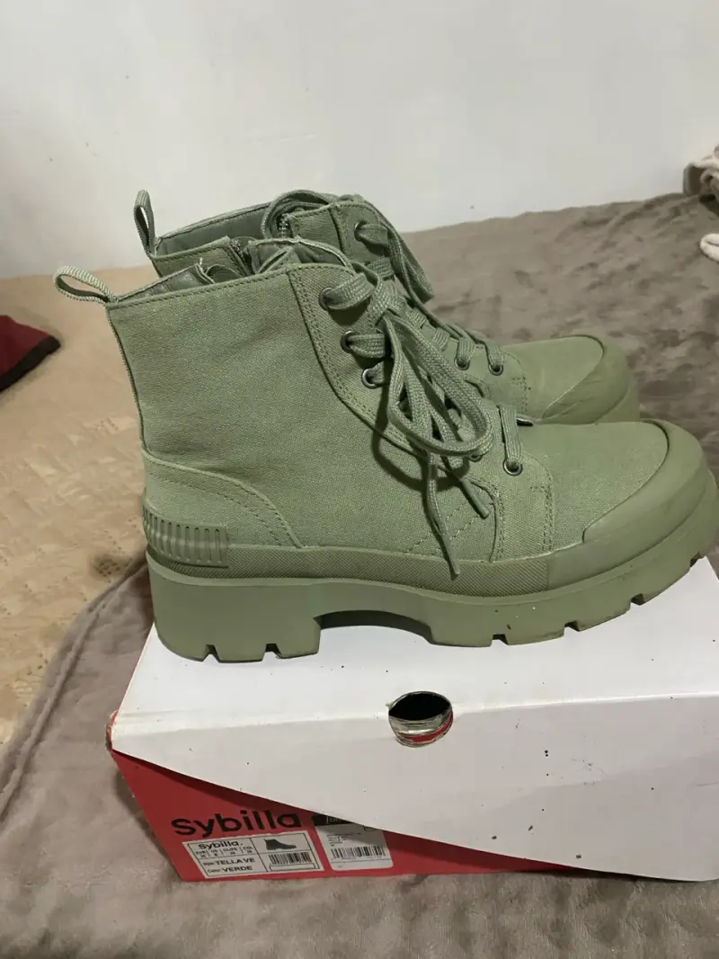 Botas de lona verde Sybilla con plataforma - 1
