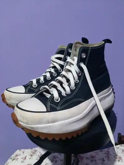Zapatillas negras de lona con plataforma - miniatura 1
