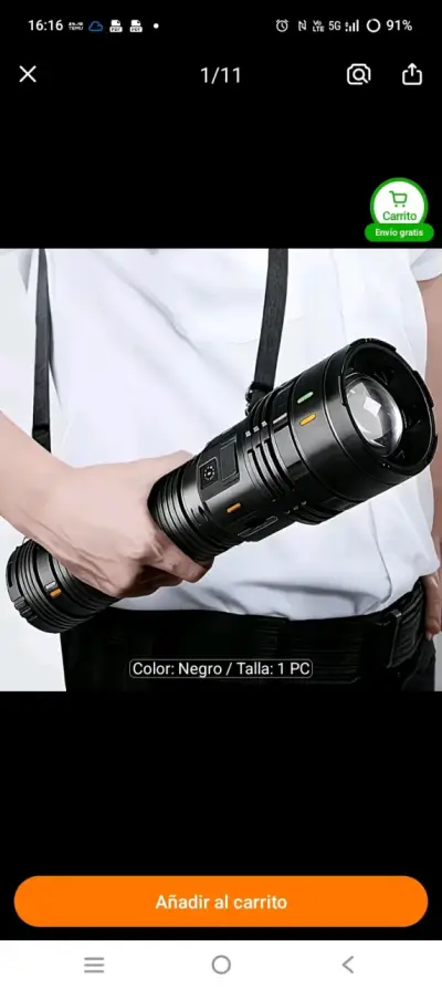 Linterna táctica LED recargable negra - miniatura 1