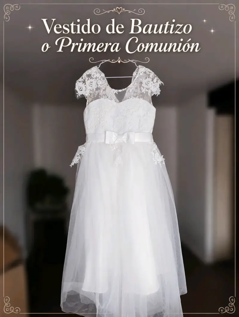 Vestido de bautizo o primera comunión blanco con encaje - 1