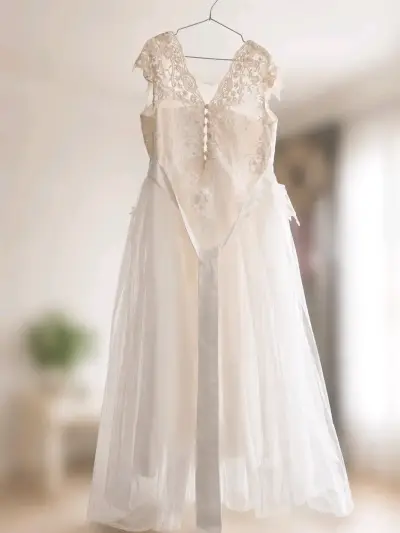 Vestido de bautizo o primera comunión blanco con encaje - miniatura 2