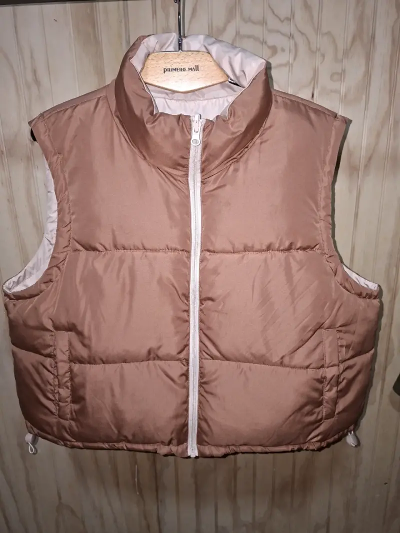 Puffa acolchado marrón y beig sin mangas reversibe - 1